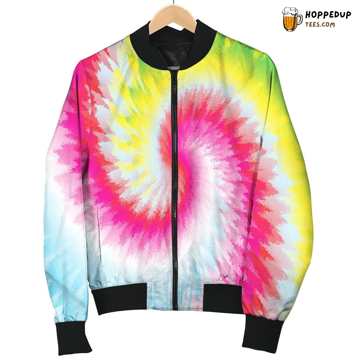 Tie Dye Pink Green Spiral Bomber Jacket