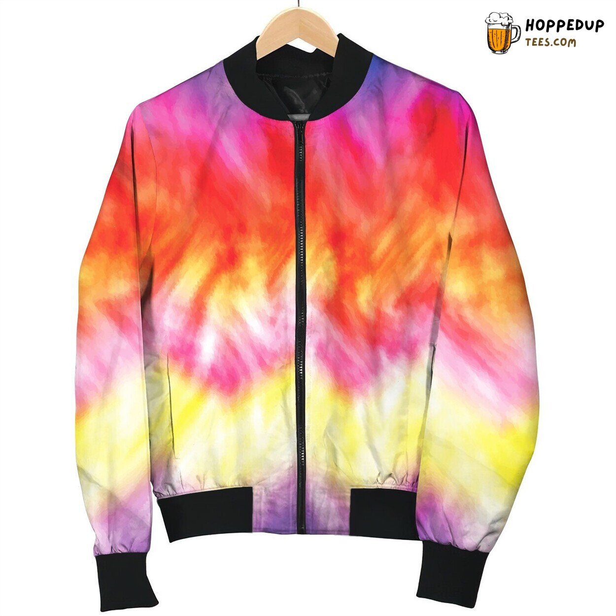 Tie Dye Red Sun Design Bomber Jacket Fiery Winter Trends of Retro Elegance
