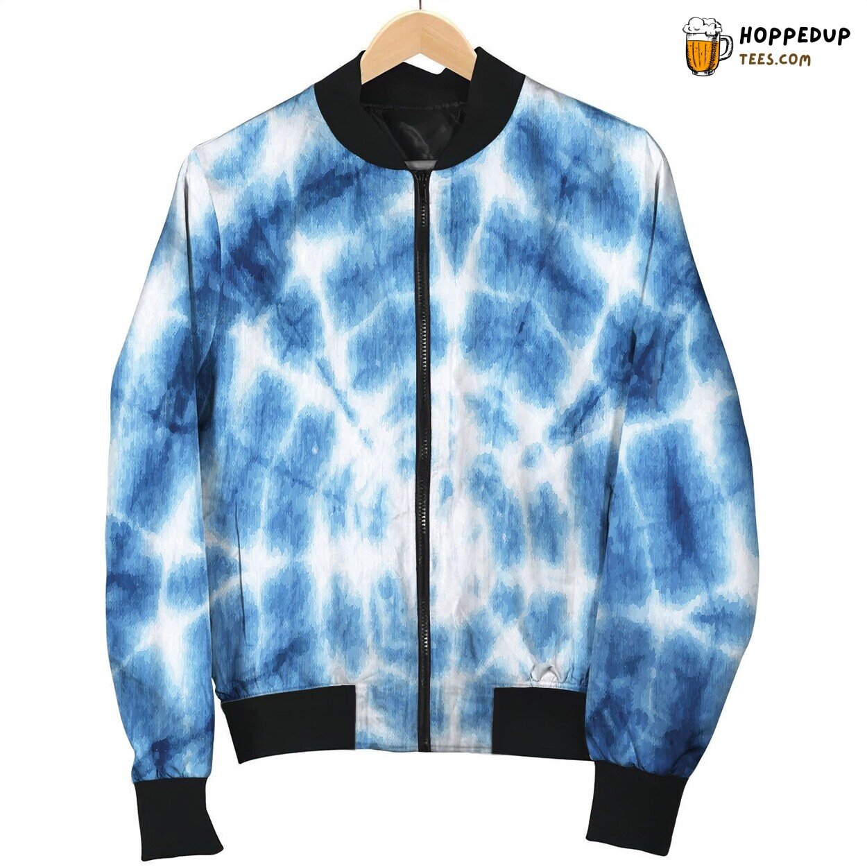 Tie Dye White Dark Blue Bomber Jacket