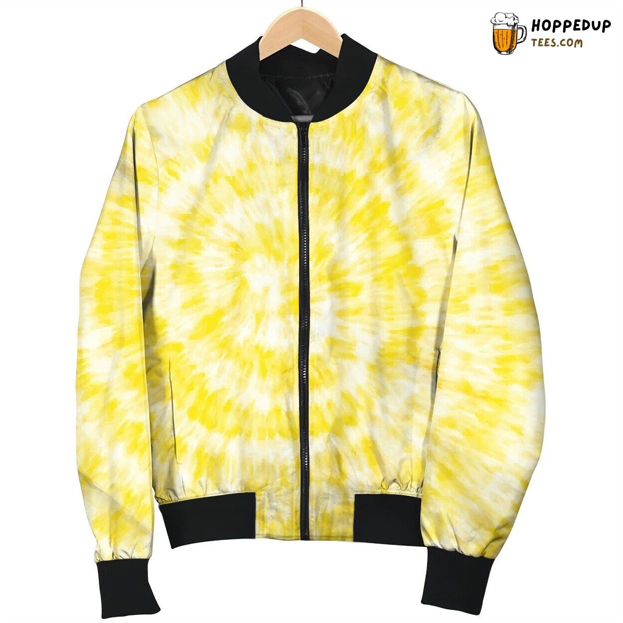 Tie Dye Yellow Art Bomber Jacket Sunlit Winter Shades in Retro Fashion