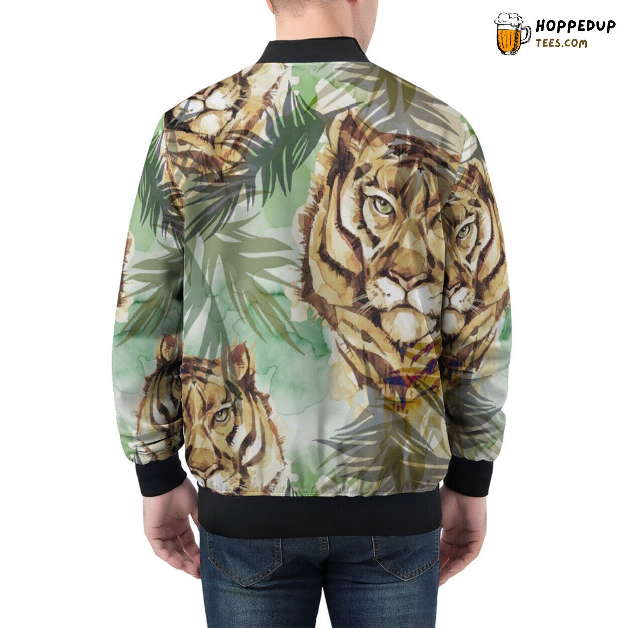 Tigers Stalk Amidst Lush Tropical Greenery Men’s Bomber Jacket