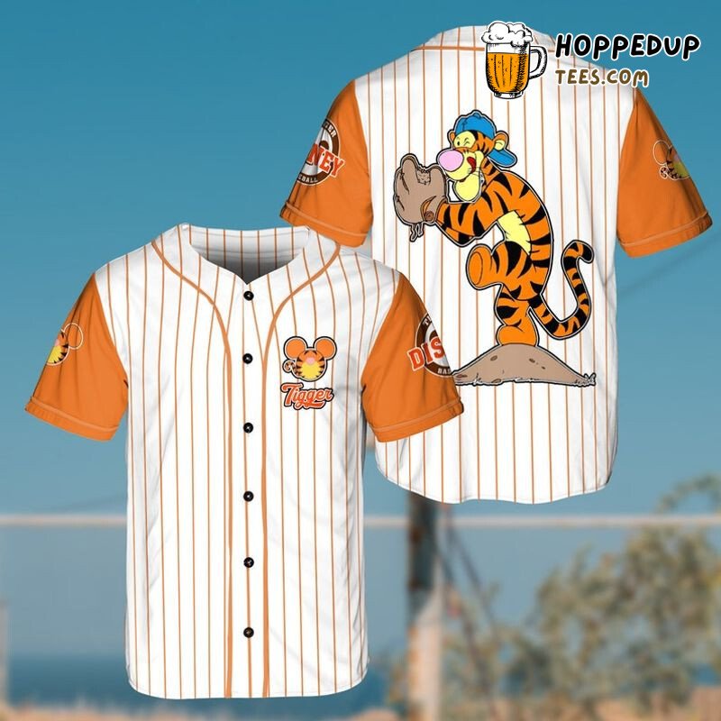 Tigger Pooh Pitcher Orange White 3D Pinstripe Baseball Jersey