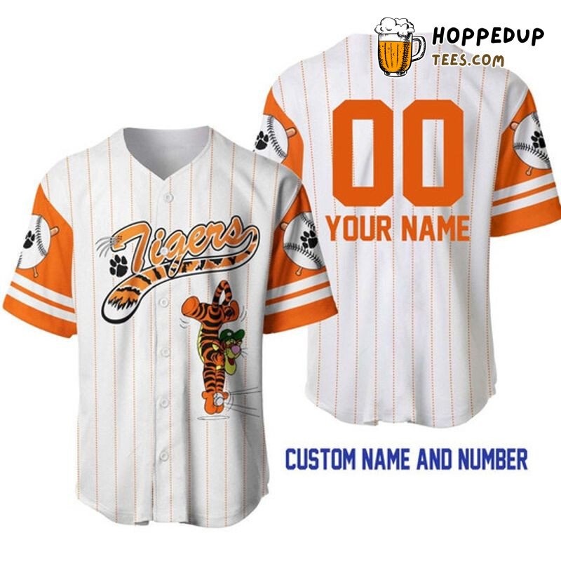 Tigger Tiger Pooh White Pinstripe 3D Personalized Baseball Jersey