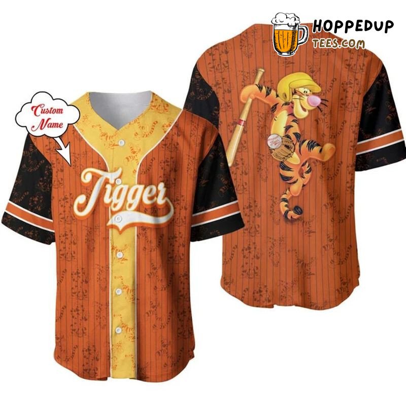 Tigger Winnie Pooh Orange 3D Pinstripe Baseball Jersey Personal