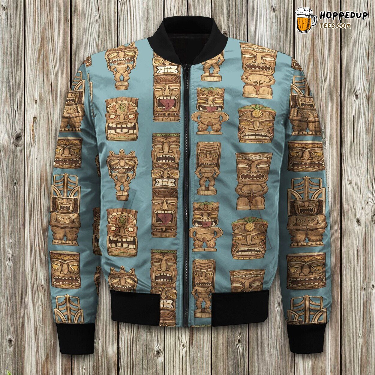 Tiki Print Pattern Bomber Jacket