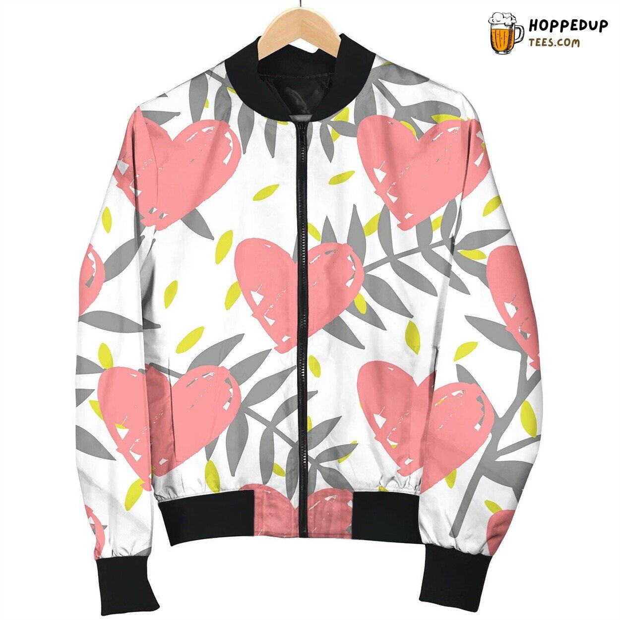 Tile Tropical Pattern With Exotic Leaves And Pink Bomber Jacket
