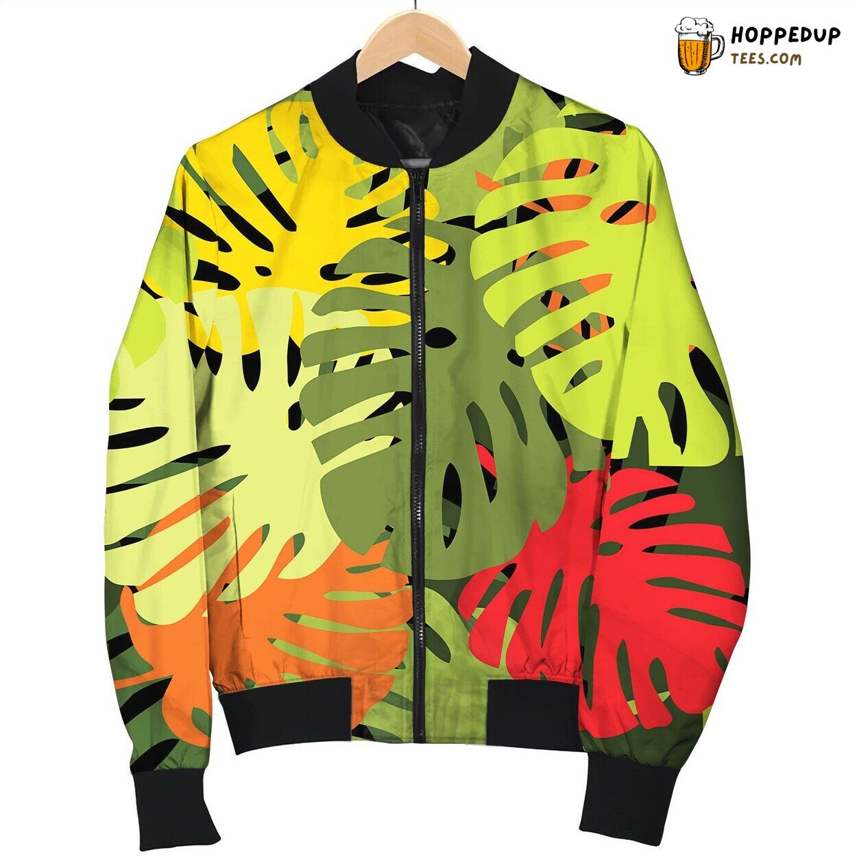 Tile Tropical Pattern With Exotic Leaves Bomber Jacket