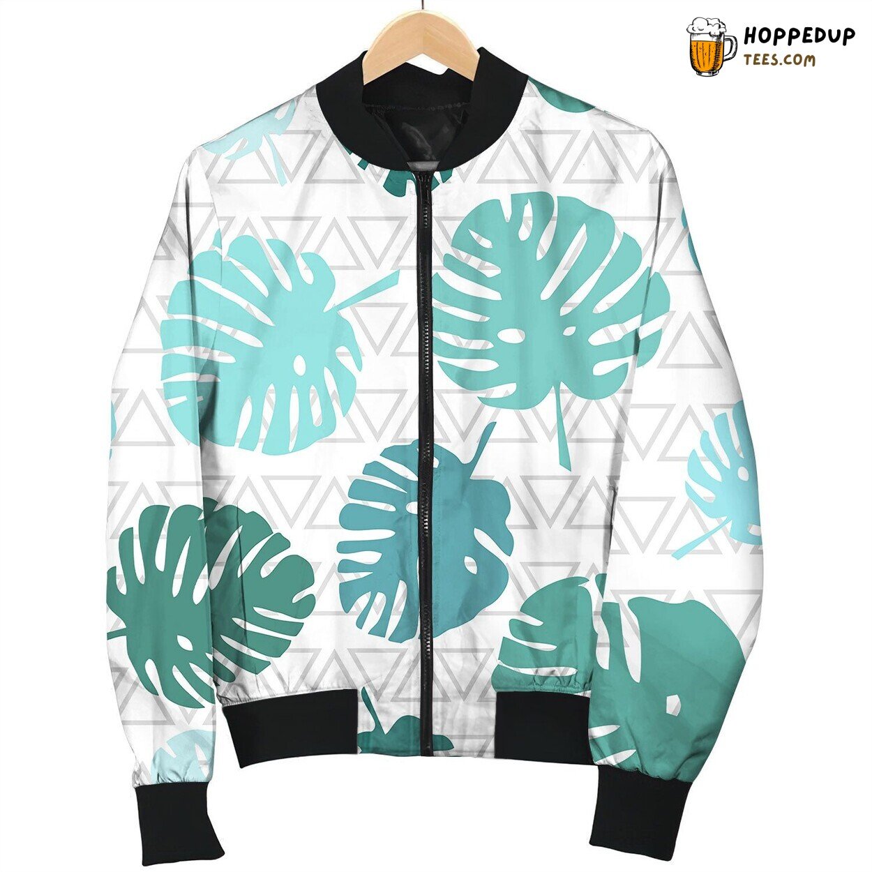 Tile Tropical Pattern With Green Exotic Leaves Bomber Jacket