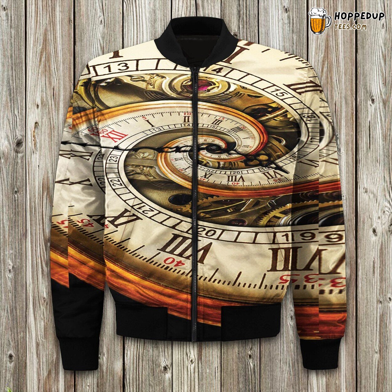 Timekeeper Clock Design Winter Bomber Jacket Eternal Fashion Statement