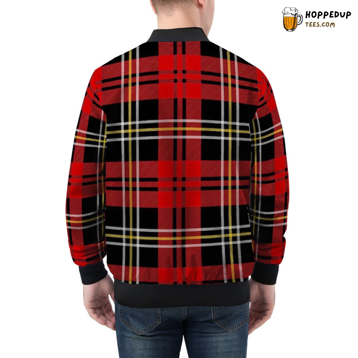 Timeless Elegance of Classic Red Tartan on Men’s Bomber Jacket