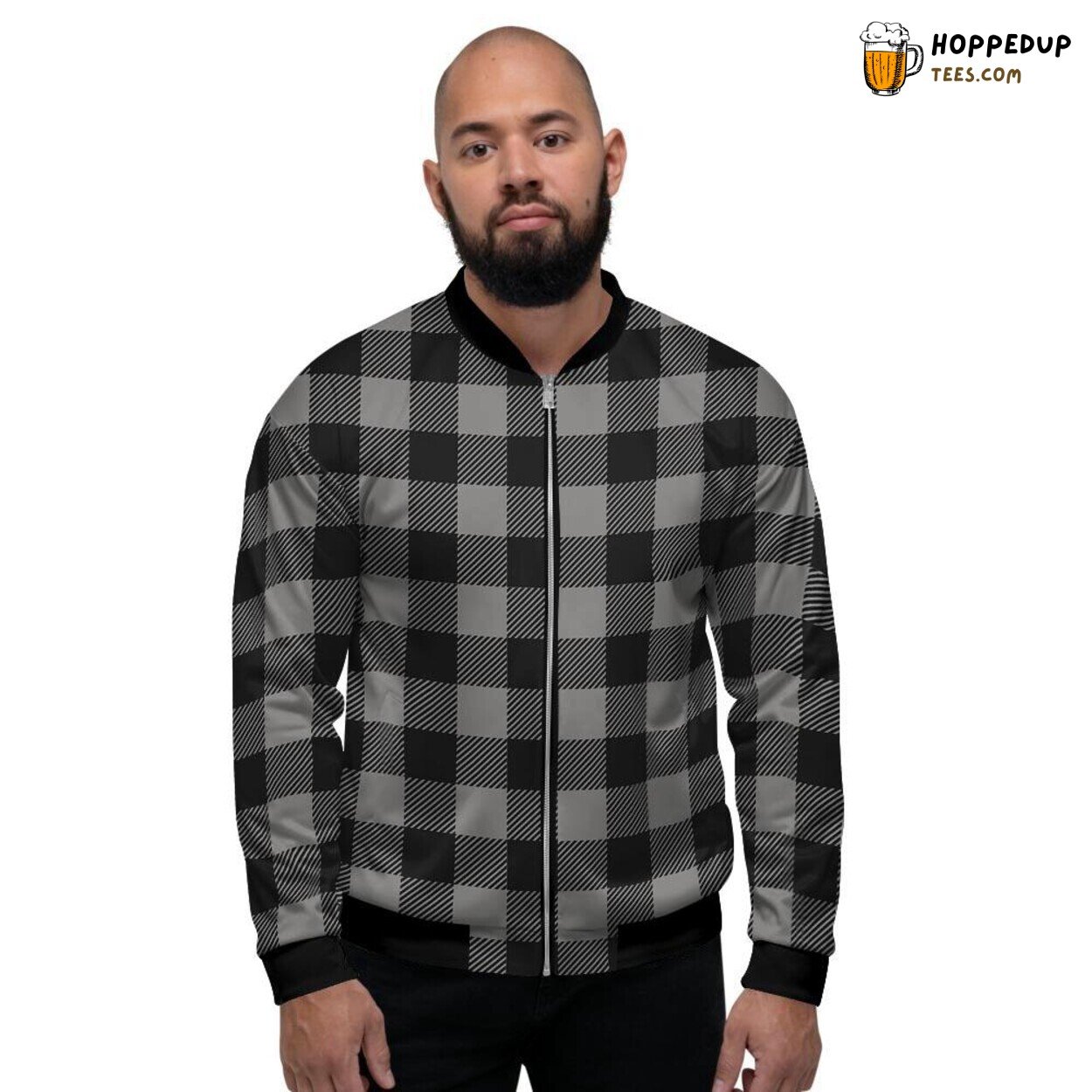 Timeless Grey Plaid Design Men’s Bomber Jacket Classic Checked Fashion