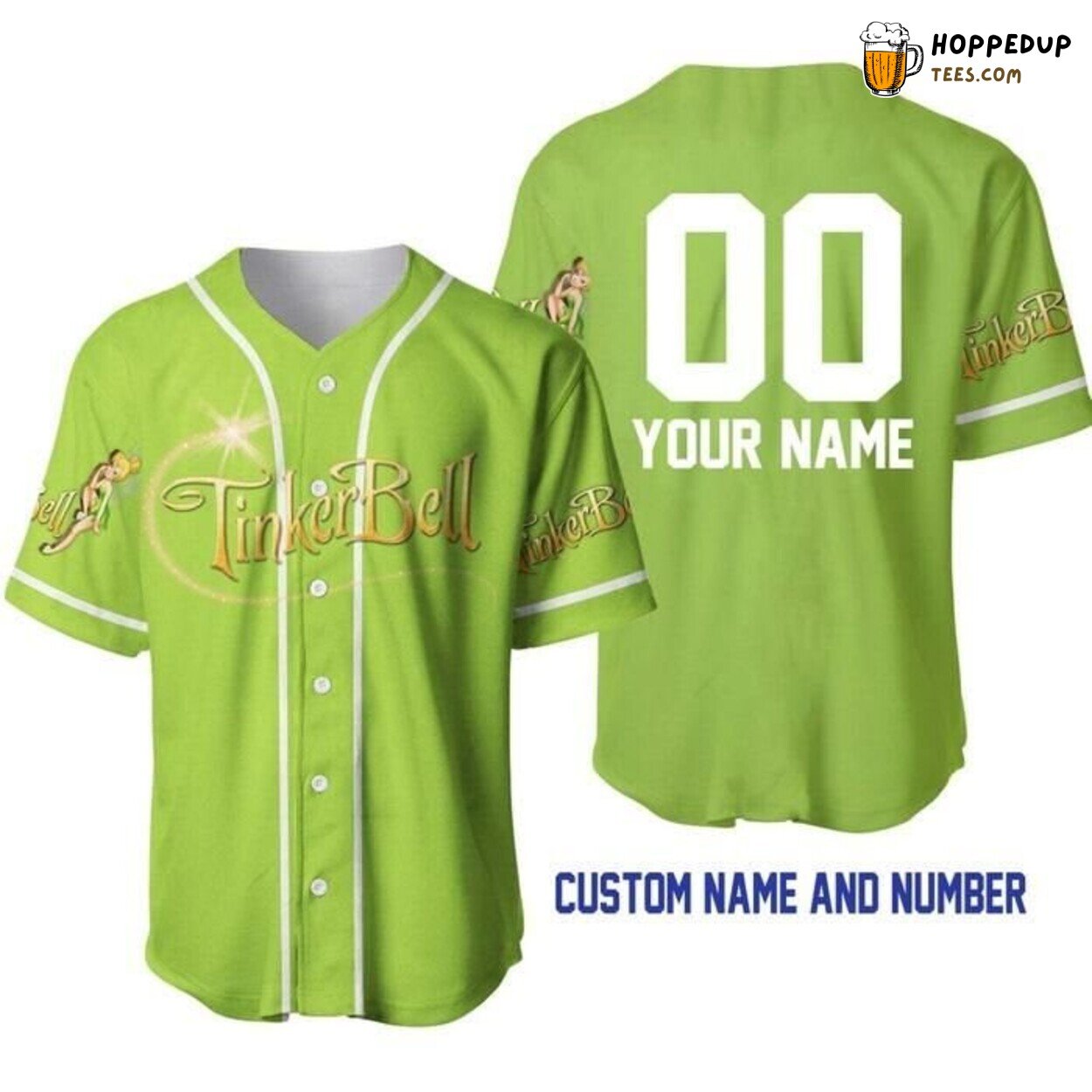 Tinker Bell Lime Green White Disney Fairy Baseball Jersey