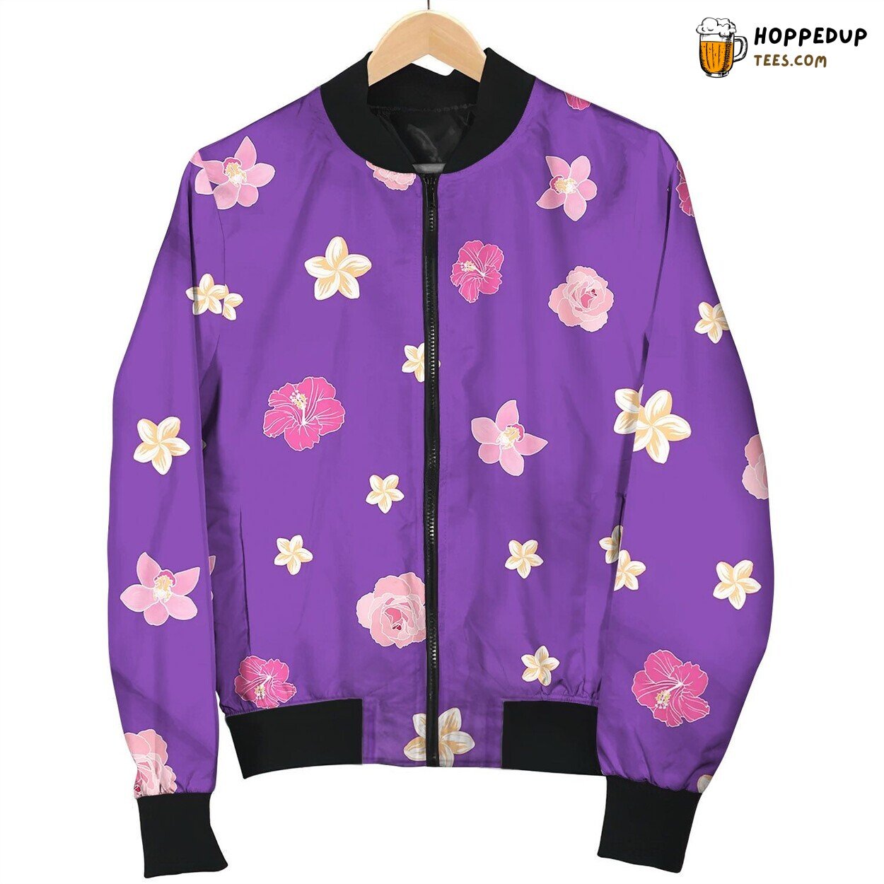 Tiny Ditsy Tropical Flowers Seamless Pattern Print Bomber Jacket