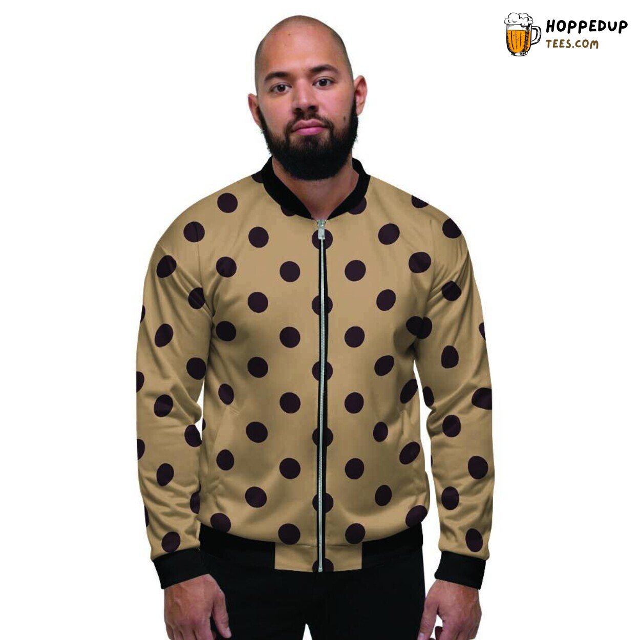 Tiny Polka Dot Design in Tan Black Men’s Bomber Jacket Classic Print Fashion
