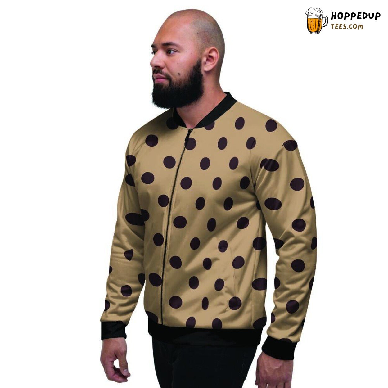 Tiny Polka Dot Design in Tan Black Men’s Bomber Jacket Classic Print Fashion
