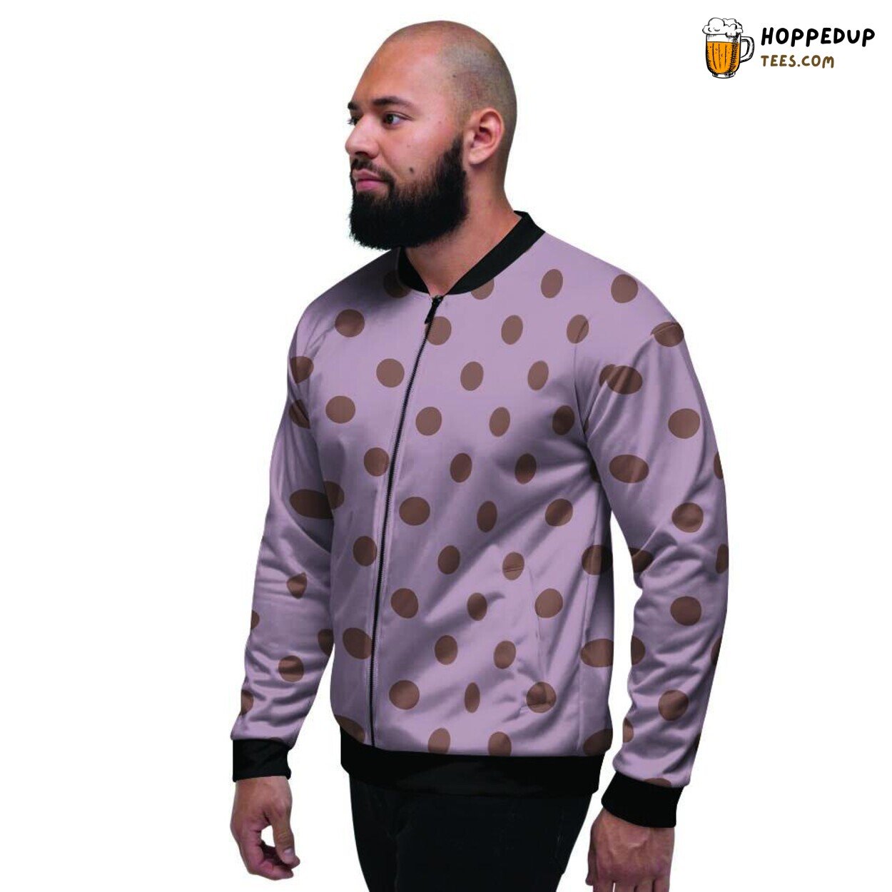 Tiny Polka Dot Design in Tan Brown Men’s Bomber Jacket Classic Print Fashion