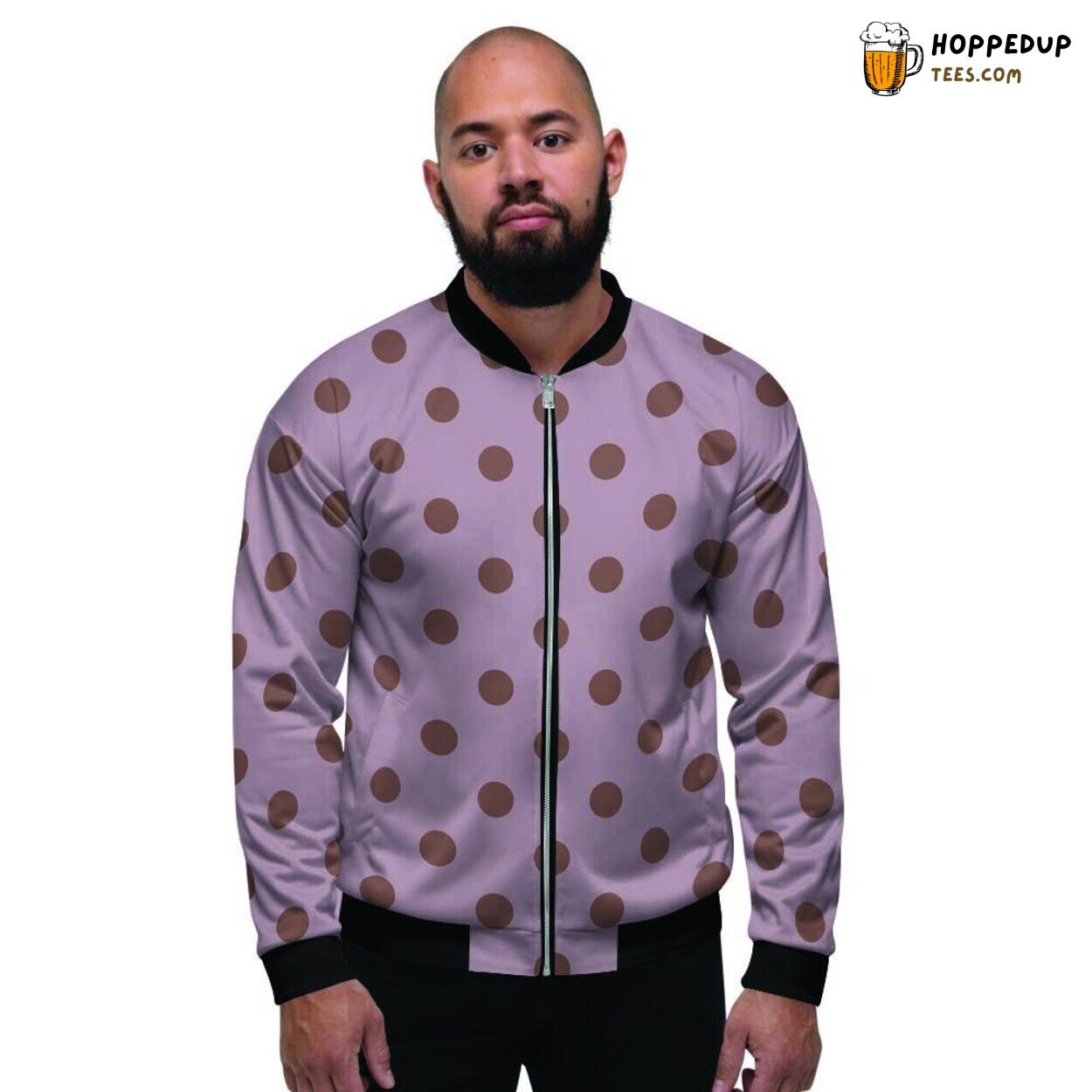 Tiny Polka Dot Design in Tan Brown Men’s Bomber Jacket Classic Print Fashion