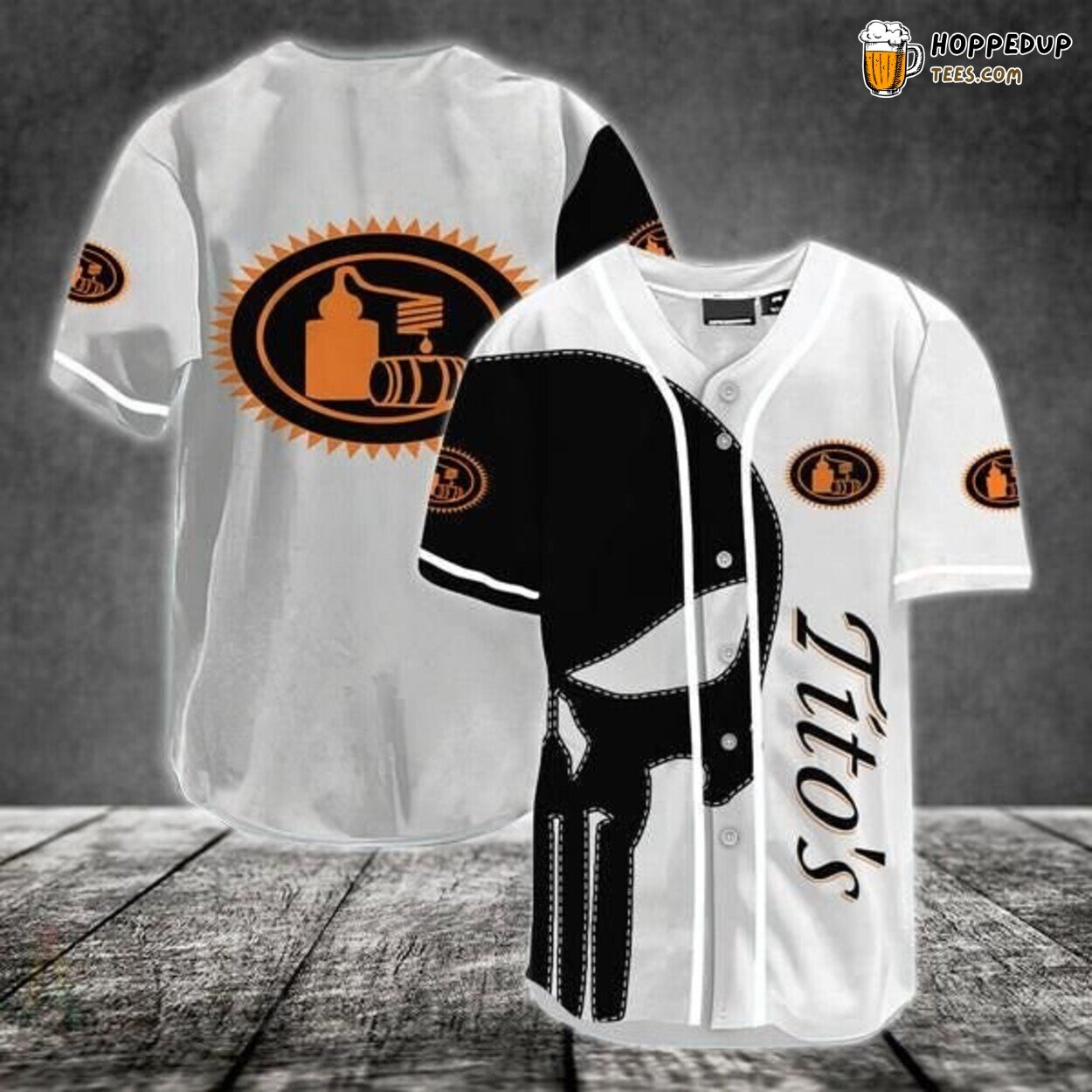 Tito’s Vodka Black Skull Brand Baseball Jersey Liquor Enthusiast