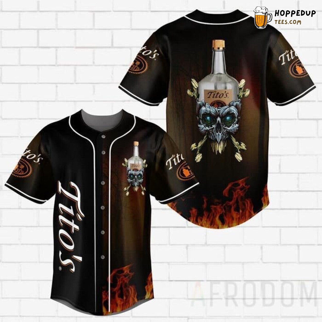 Tito’s Vodka Skull Motif Distillery Baseball Jersey Spirit Fun