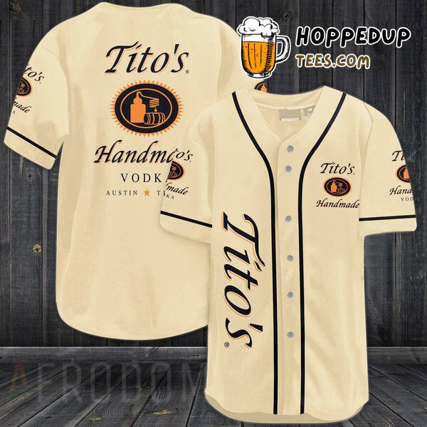 Tito’s Vodka Theme Beige Baseball Jersey Distinctive Unique Design Look