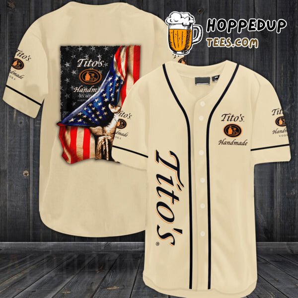 Tito’s Vodka Vintage Beige Baseball Jersey Distinctive Themed Design