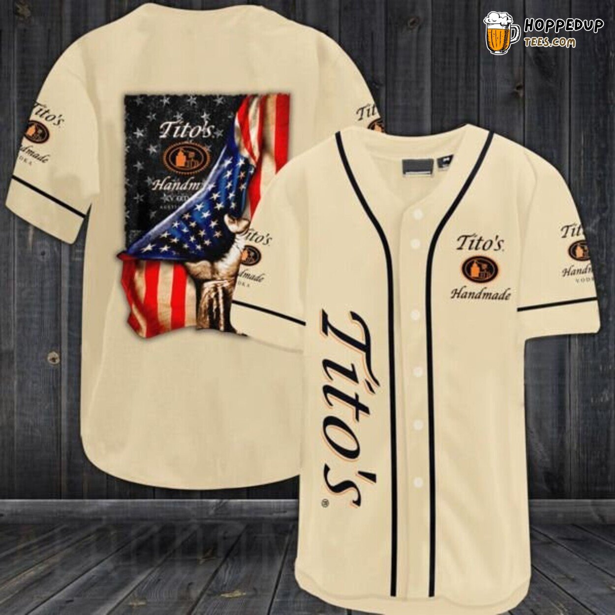 Tito’s Vodka Vintage Beige Casual Baseball Jersey Distilled Cool