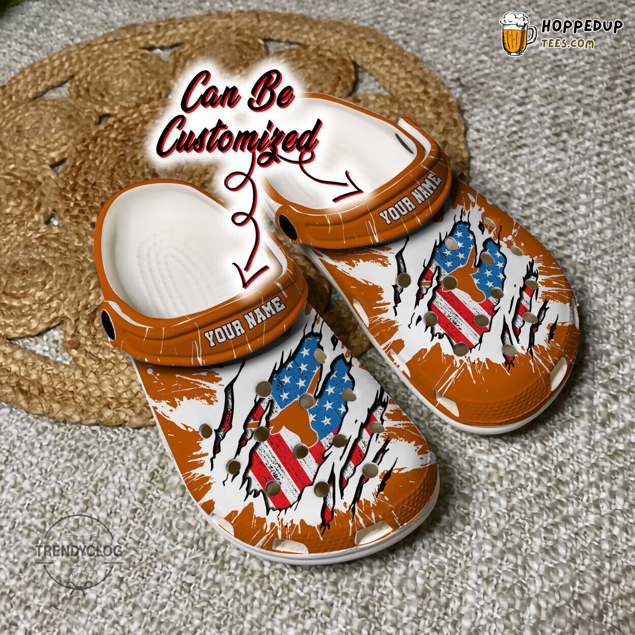 TLonghorns University Sport American Flag Ripped Personalized Clogs