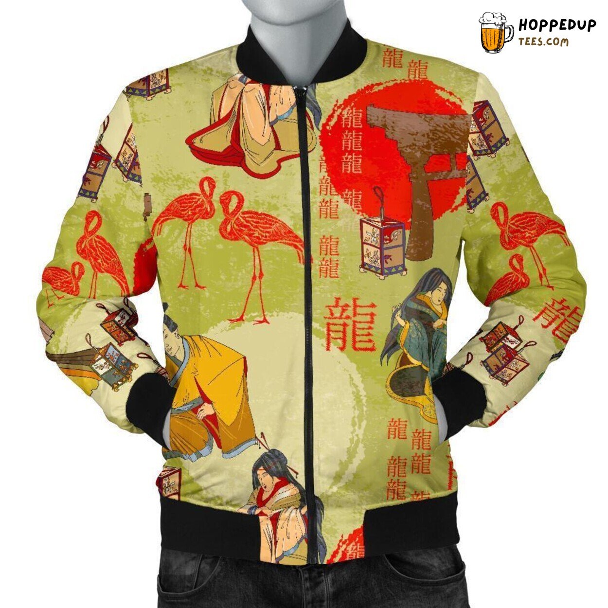 Tokyo’s Japanese Essence Men’s Bomber Jacket Unique Pattern Design Showcase