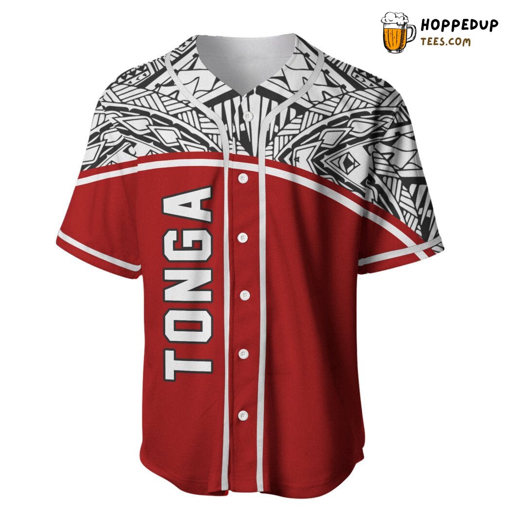 Tonga Polynesian Red Curve Baseball Tee Jersey Shirts 3D