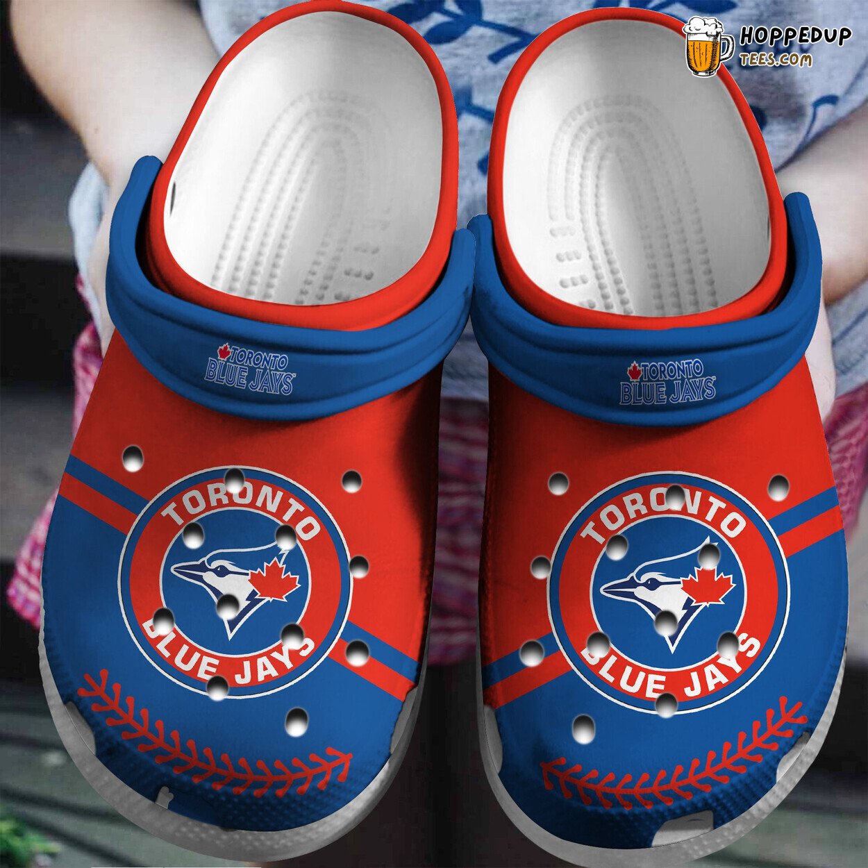 Toronto Blue Jays RedBlue Custom Name Stylish Comfortable Clog Shoes