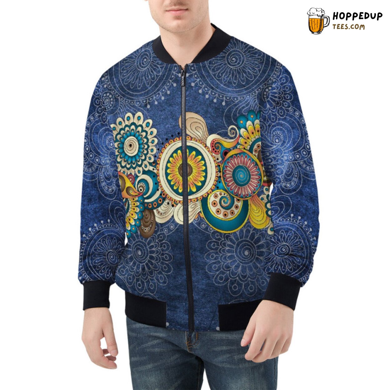 Traditional Beauty of Henna Paisley Mehndi Design Featured Bomber Jacket