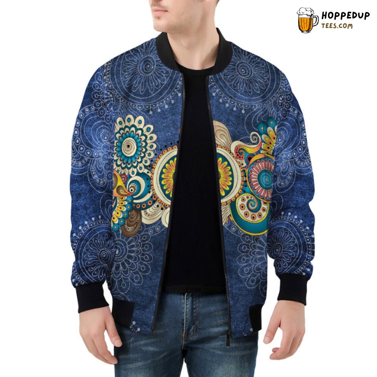 Traditional Beauty of Henna Paisley Mehndi Design Featured Bomber Jacket