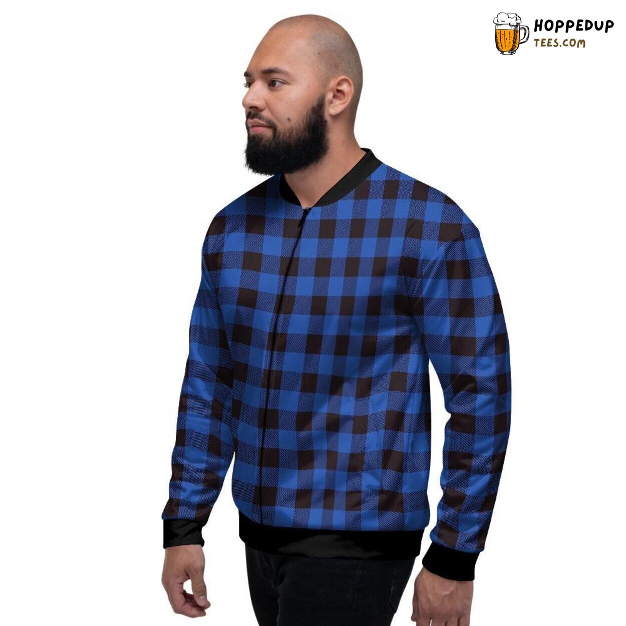 Traditional Blue Plaid Design Elegance Men’s Bomber Jacket Classic Pattern Art