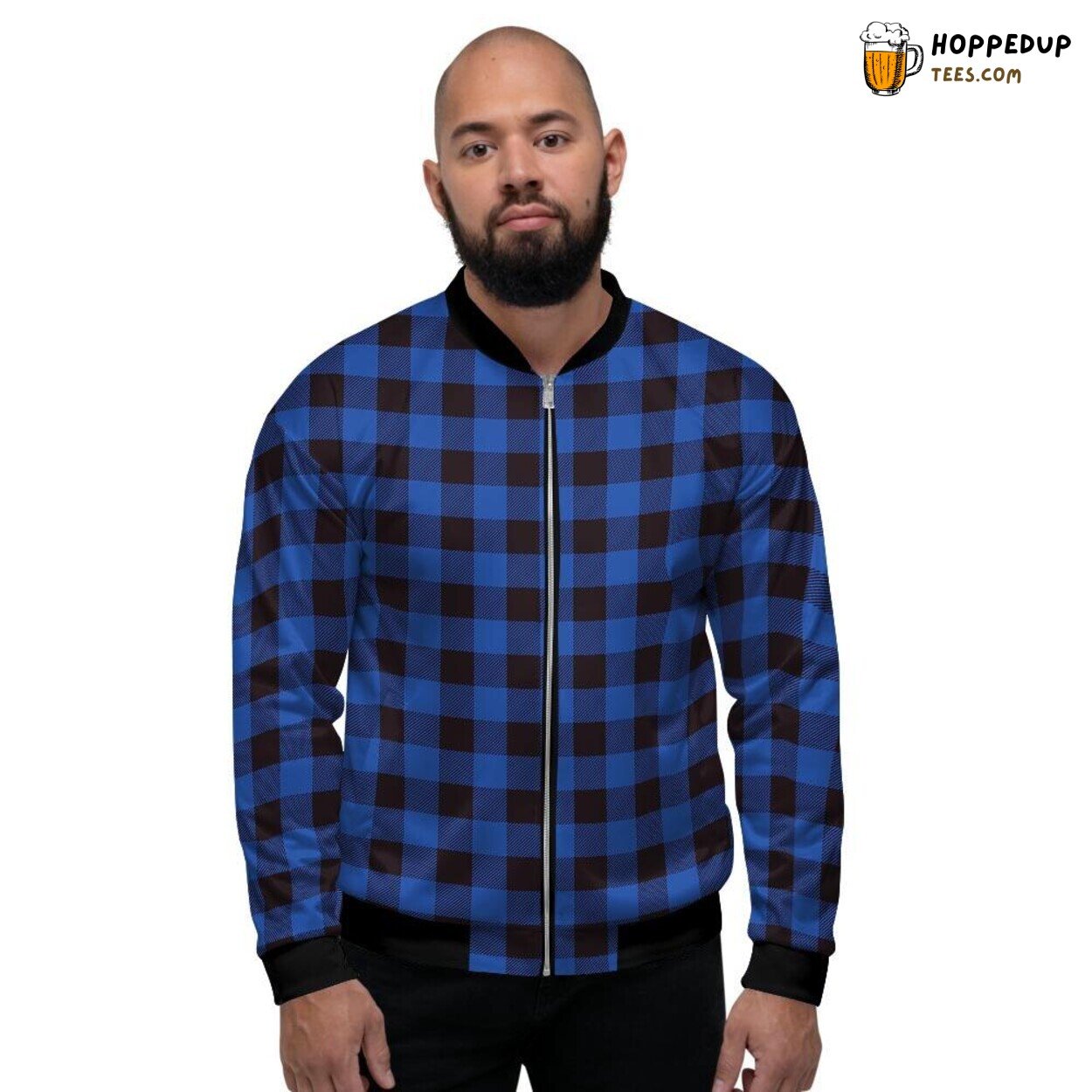 Traditional Blue Plaid Design Elegance Men’s Bomber Jacket Classic Pattern Art