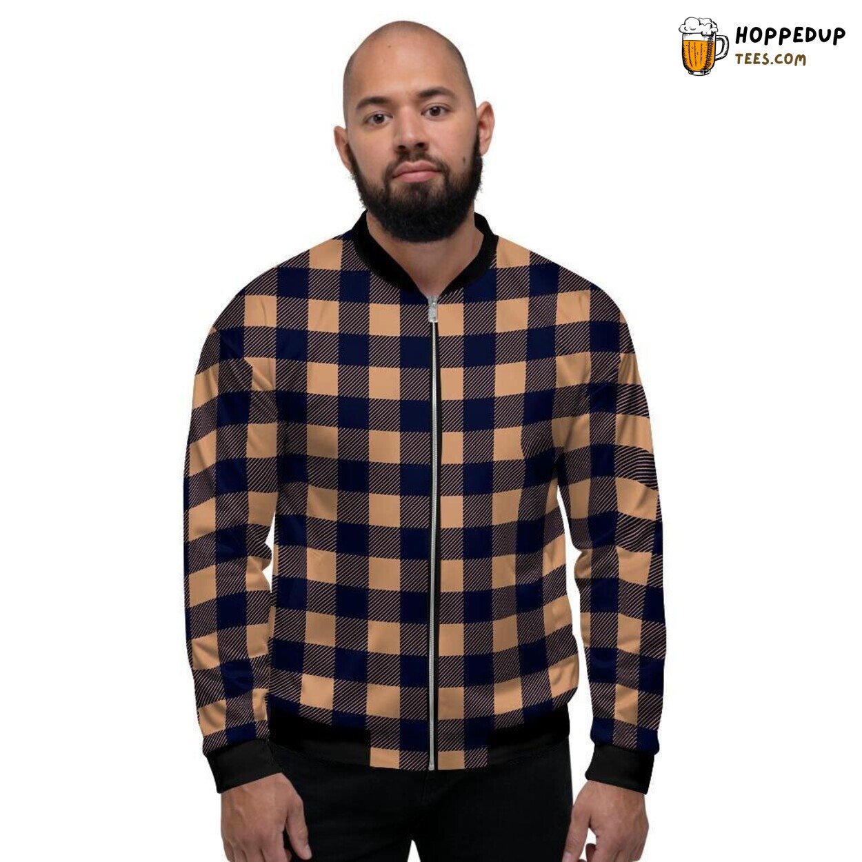 Traditional Brown Plaid Patterns Display Men’s Bomber Jacket Elegant Tribute
