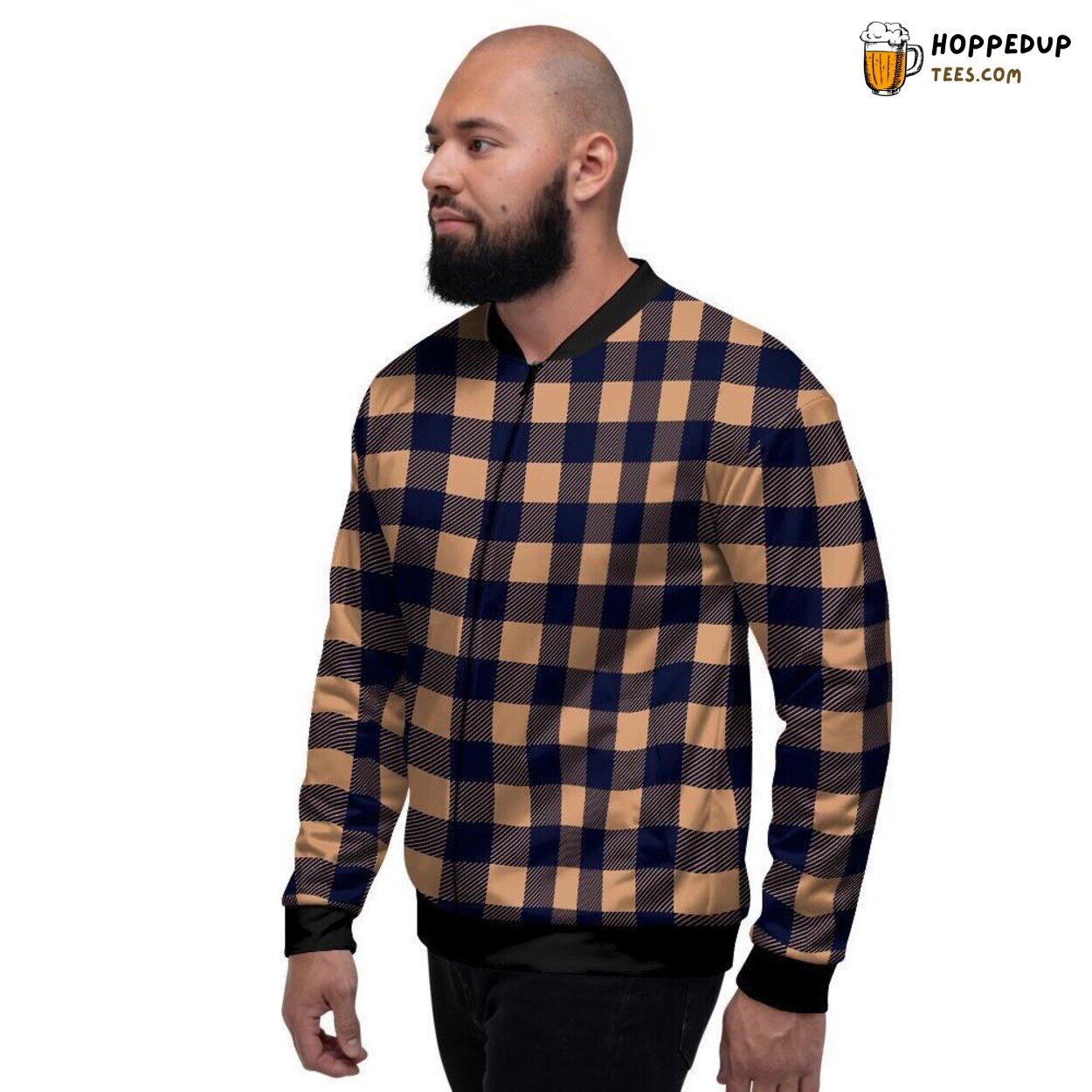 Traditional Brown Plaid Patterns Display Men’s Bomber Jacket Elegant Tribute