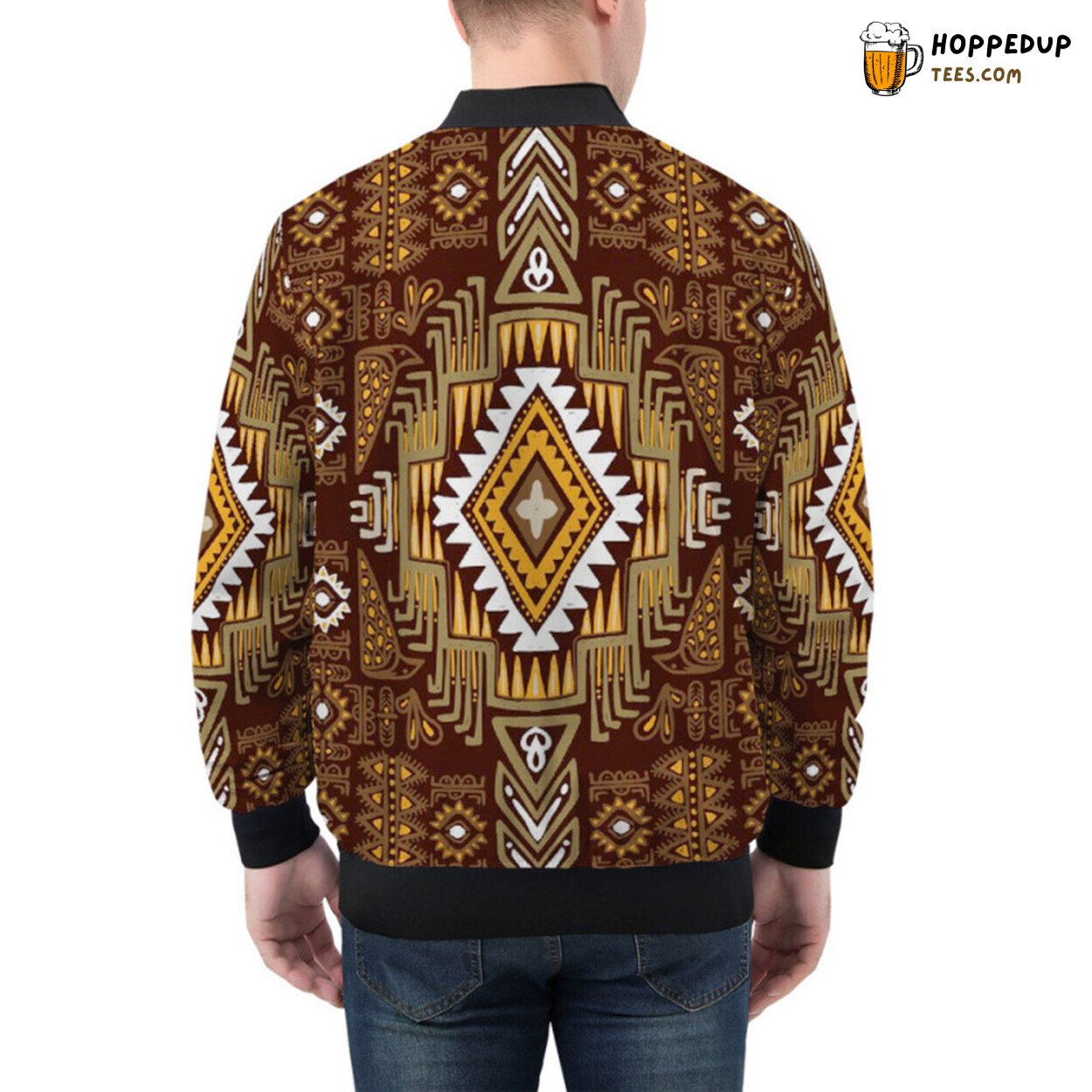 Traditional Ethnic Inspired Pattern Design Bomber Jacket Style
