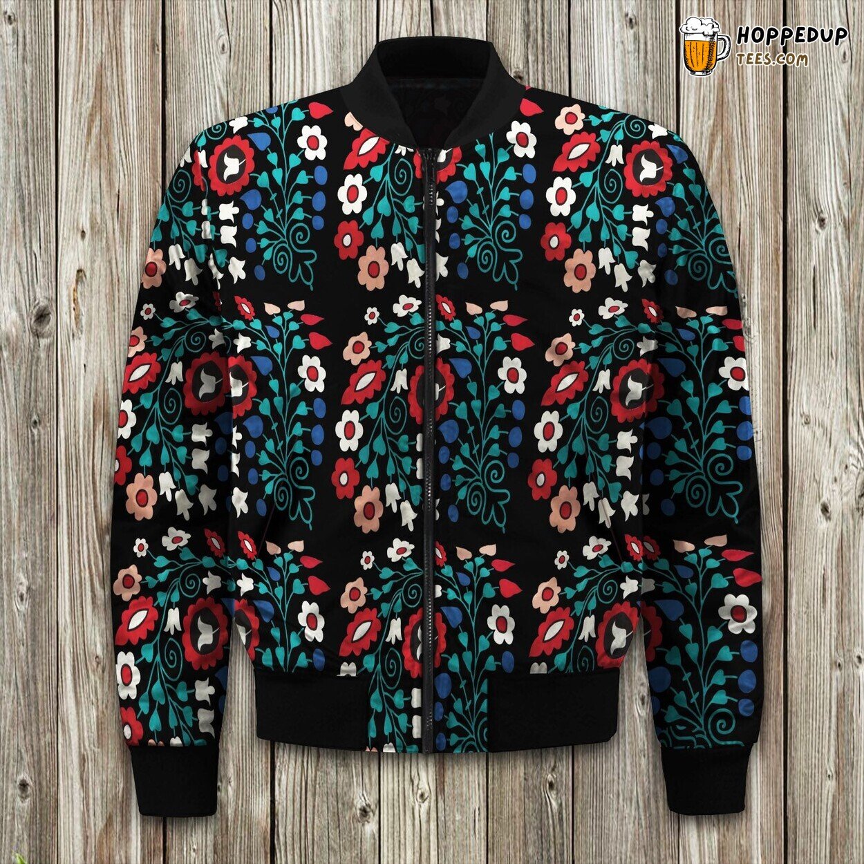Traditional Folk Floral Print Winter Bomber Jacket Cultural Elegance Design