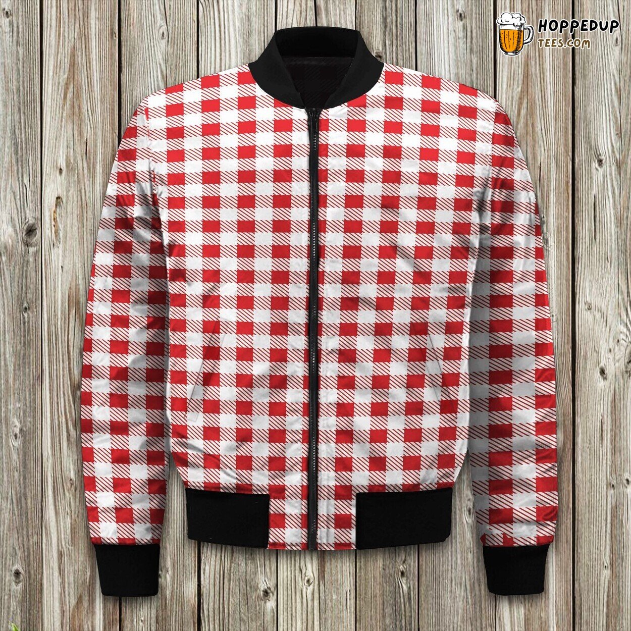 Traditional Gingham Red Design Winter Bomber Jacket Classic Fashion Statement
