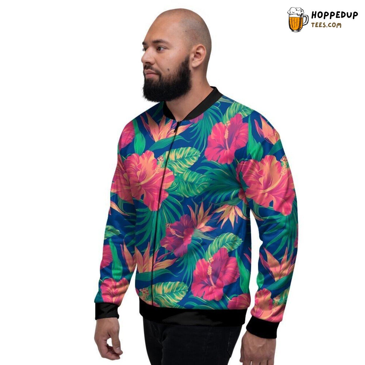 Traditional Hawaiian Hibiscus Flower Men’s Bomber Jacket Island Floral Display