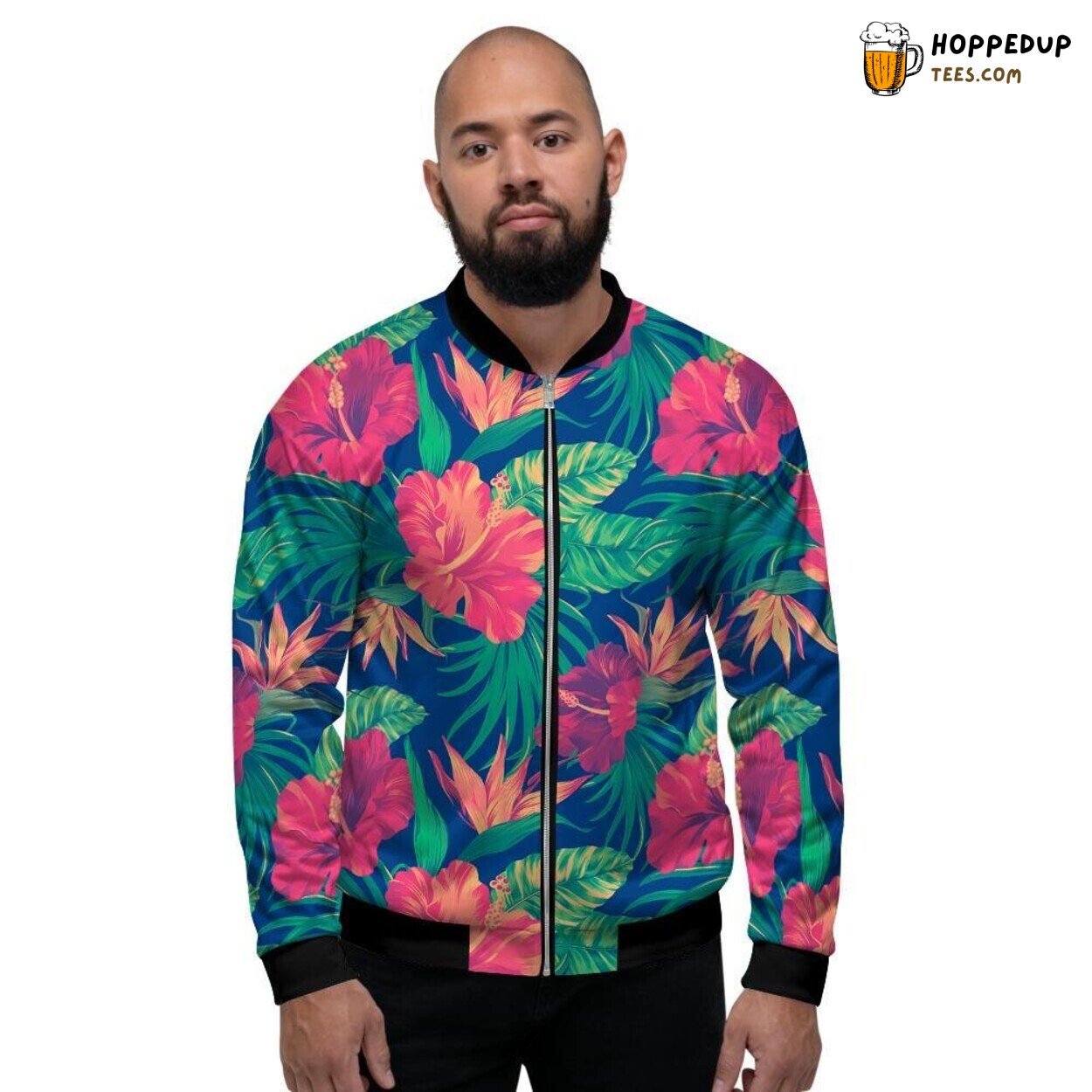 Traditional Hawaiian Hibiscus Flower Men’s Bomber Jacket Island Floral Display