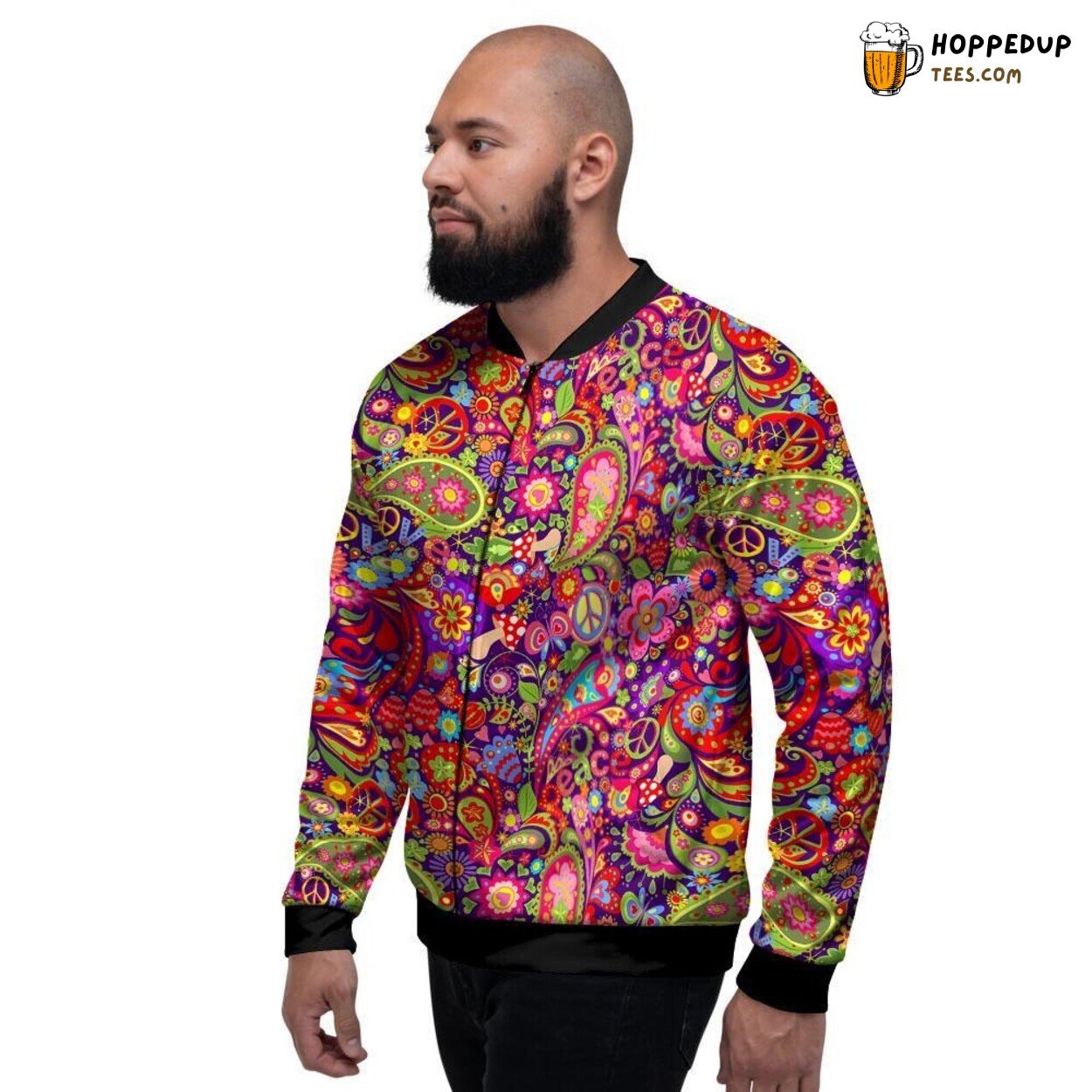 Traditional Hippie Paisley Art Men’s Bomber Jacket Vintage Swirls Display
