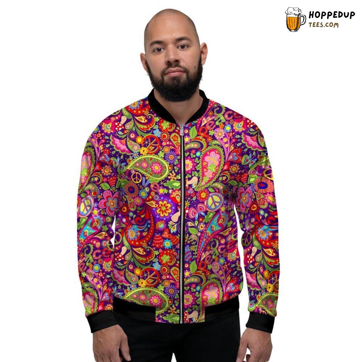 Traditional Hippie Paisley Art Men’s Bomber Jacket Vintage Swirls Display