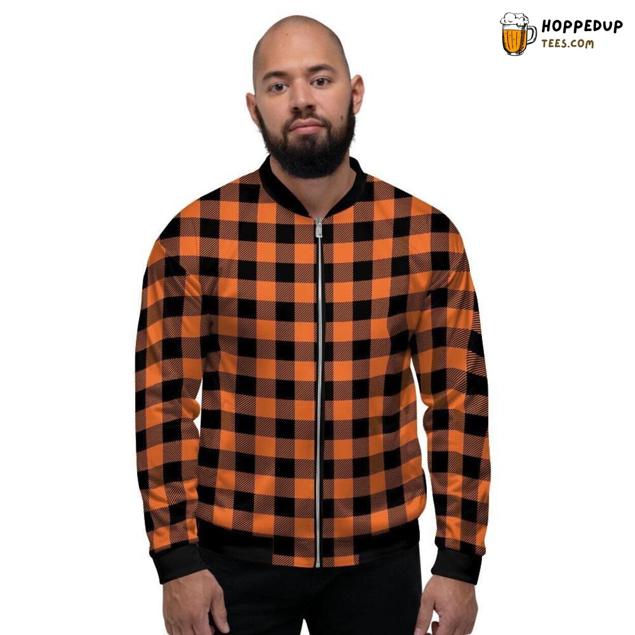 Traditional Orange Plaid Design Men’s Bomber Jacket Classic Pattern Display Traditional Orange Plaid Design Men’s Bomber Jacket Classic Pattern Display