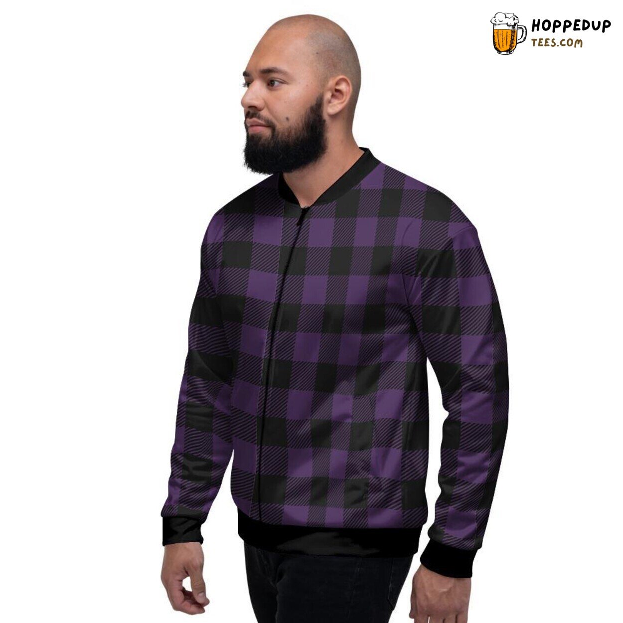 Traditional Purple Buffalo Plaid Design Men’s Bomber Jacket Classic Checkered