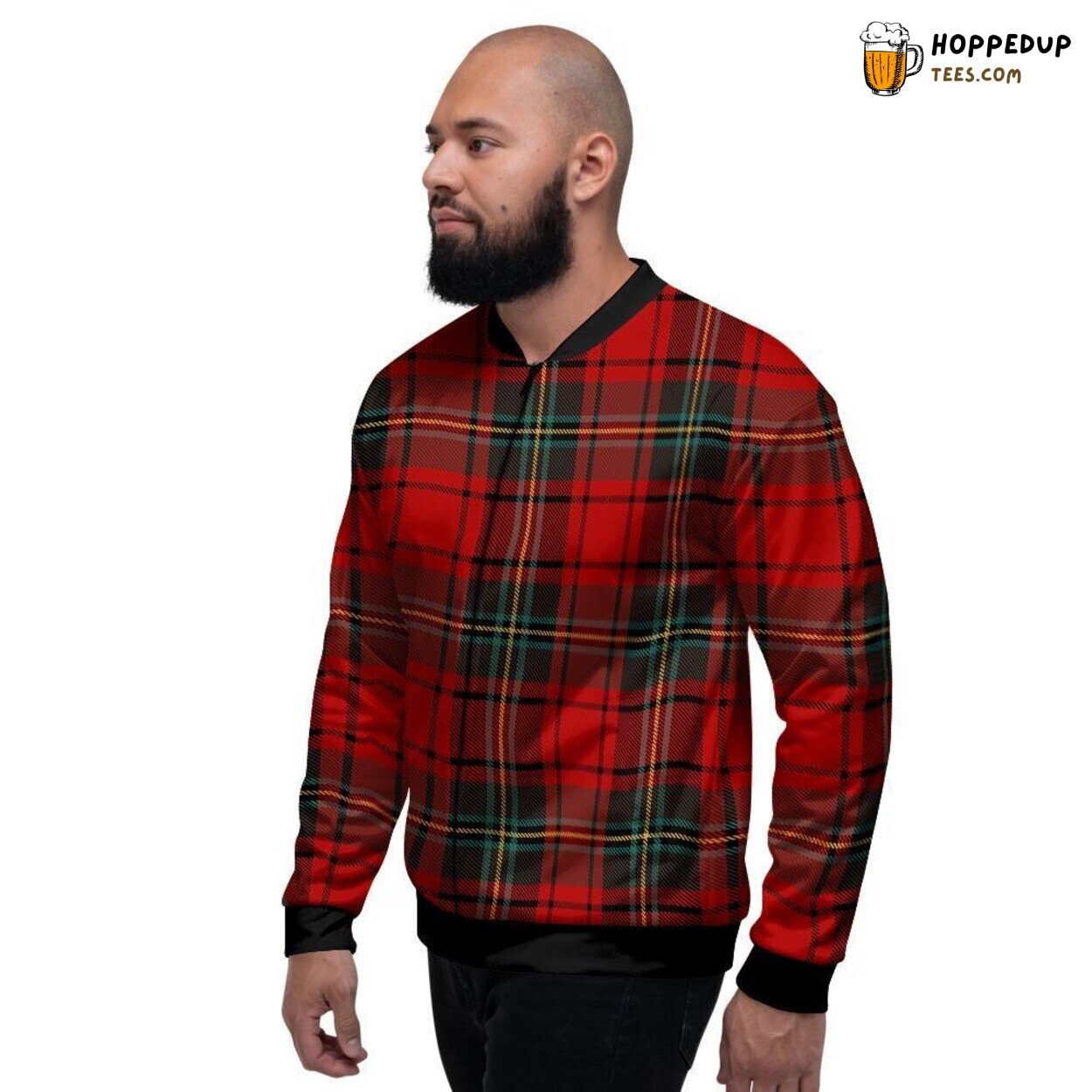 Traditional Red Plaid Tartan Pattern Men’s Bomber Jacket Classic Scottish Look