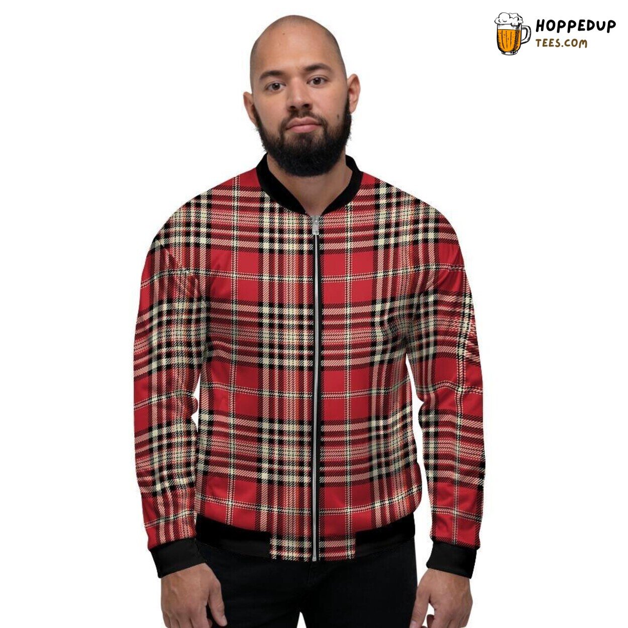 Traditional Scottish Red Plaid Tartan Design Men’s Bomber Jacket Timeless Style