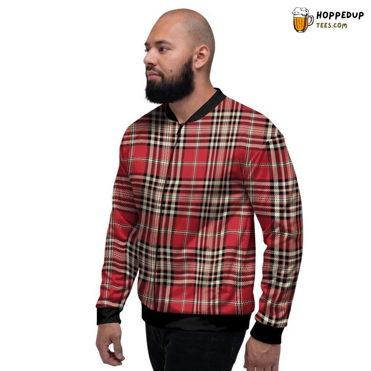 Traditional Scottish Red Plaid Tartan Design Men’s Bomber Jacket Timeless Style
