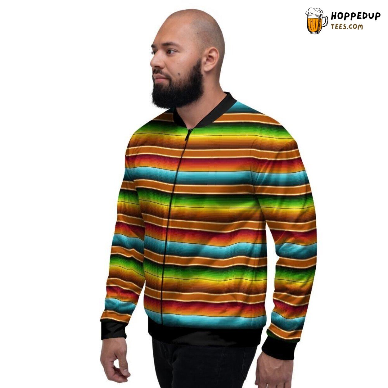 Traditional Serape Artistic Print Men’s Bomber Jacket Vibrant Pattern Design