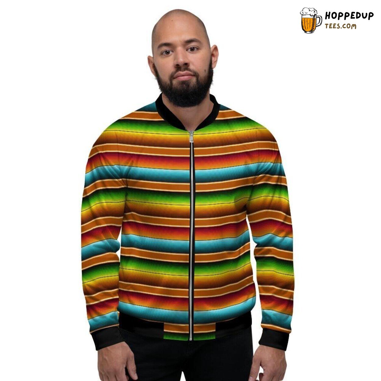 Traditional Serape Artistic Print Men’s Bomber Jacket Vibrant Pattern Design